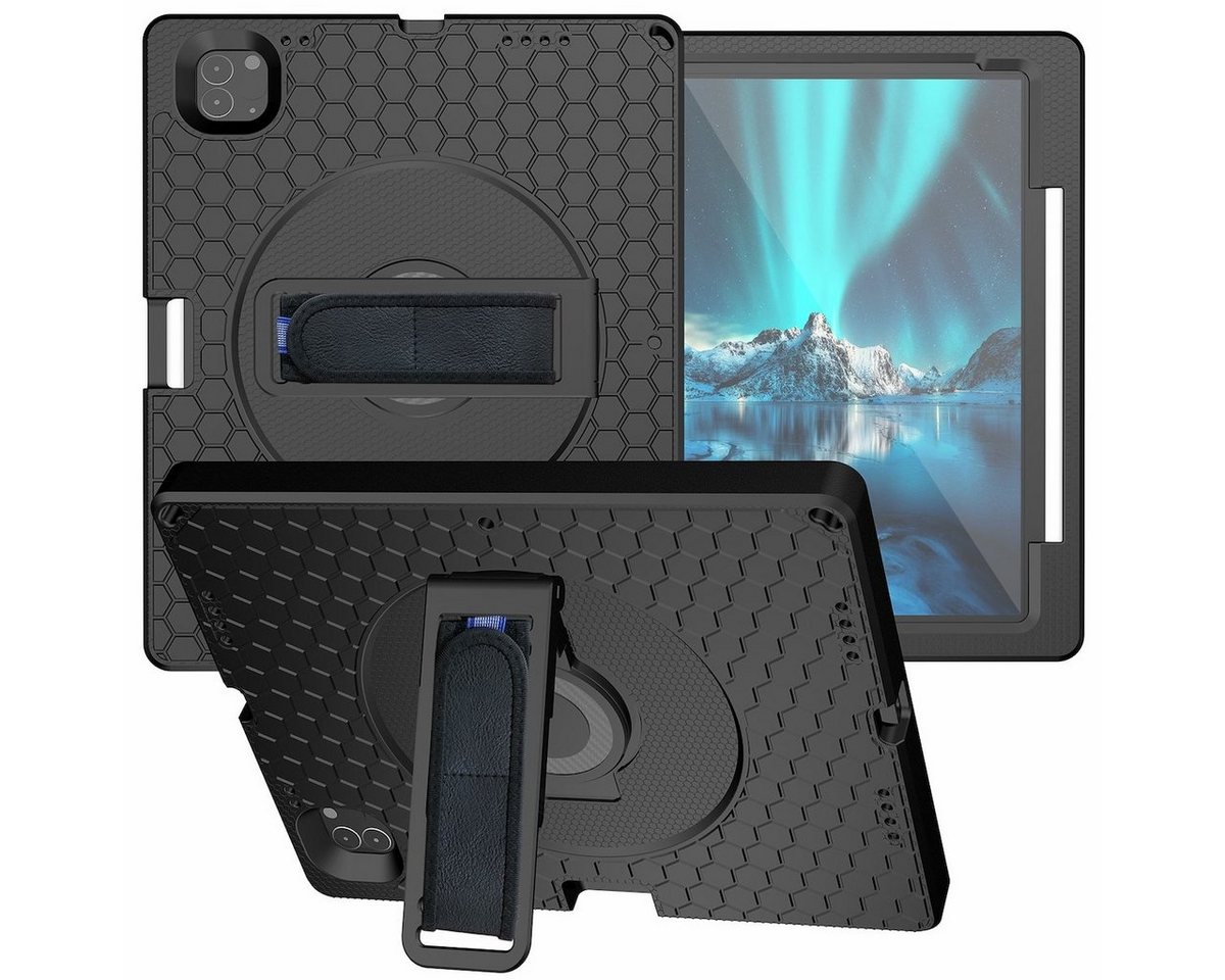 Wigento Tablet-Hülle Für Apple iPad Pro 12.9 2022 / 2021 / 2020 / 2018 aufstellbare Outdoor Hybrid Schwarz Tablet Tasche Etuis von Wigento