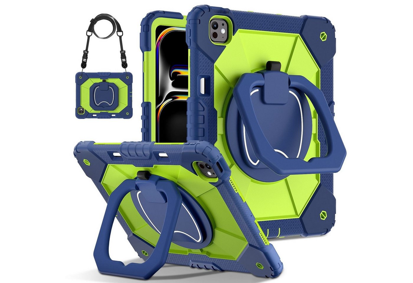 Wigento Tablet-Hülle Für Apple iPad Pro 13 2024 Robuste Hybrid 360 Grad Tasche Hülle Grün, Hybrid Schutzhülle Smart Case Cover mit Schultergurt Wigento Tablet-Hülle Für Apple iPad Pro 13 2024 Robuste Hybrid 360 Grad Tasche Hülle Grün, Hybrid Schutzhülle Smart Case Cover mit Schultergurt von Wigento