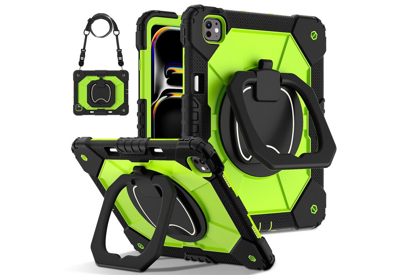 Wigento Tablet-Hülle Für Apple iPad Pro 13 2024 Robuste Hybrid 360 Grad Tasche Hülle Grün, Hybrid Schutzhülle Smart Case Cover mit Schultergurt Wigento Tablet-Hülle Für Apple iPad Pro 13 2024 Robuste Hybrid 360 Grad Tasche Hülle Grün, Hybrid Schutzhülle Smart Case Cover mit Schultergurt von Wigento