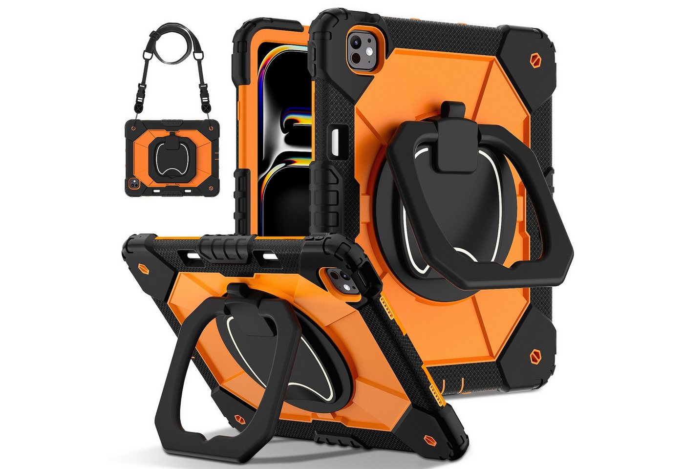 Wigento Tablet-Hülle Für Apple iPad Pro 13 2024 Robuste Hybrid 360 Grad Tasche Hülle Orange, Hybrid Schutzhülle Smart Case Cover mit Schultergurt Wigento Tablet-Hülle Für Apple iPad Pro 13 2024 Robuste Hybrid 360 Grad Tasche Hülle Orange, Hybrid Schutzhülle Smart Case Cover mit Schultergurt von Wigento