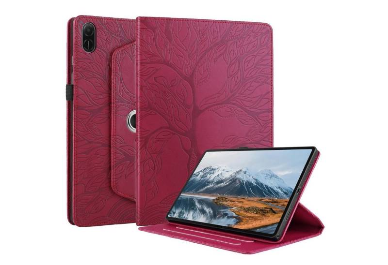 Wigento Tablet-Hülle Für Honor Pad X8a 11 Zoll 360 Grad Baum Motiv Kunstleder Tasche Rot, 360° Drehfunktion, Baum des Lebens Motiv, Standfunktion von Wigento