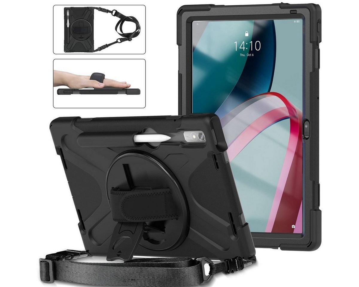 Wigento Tablet-Hülle Für Lenovo Pad Pro 11.2 2022 TB-138FC / 132FU 360 Grad aufstellbare Outdoor Hybrid Schwarz Tablet Tasche Etuis + Halteschlaufe von Wigento