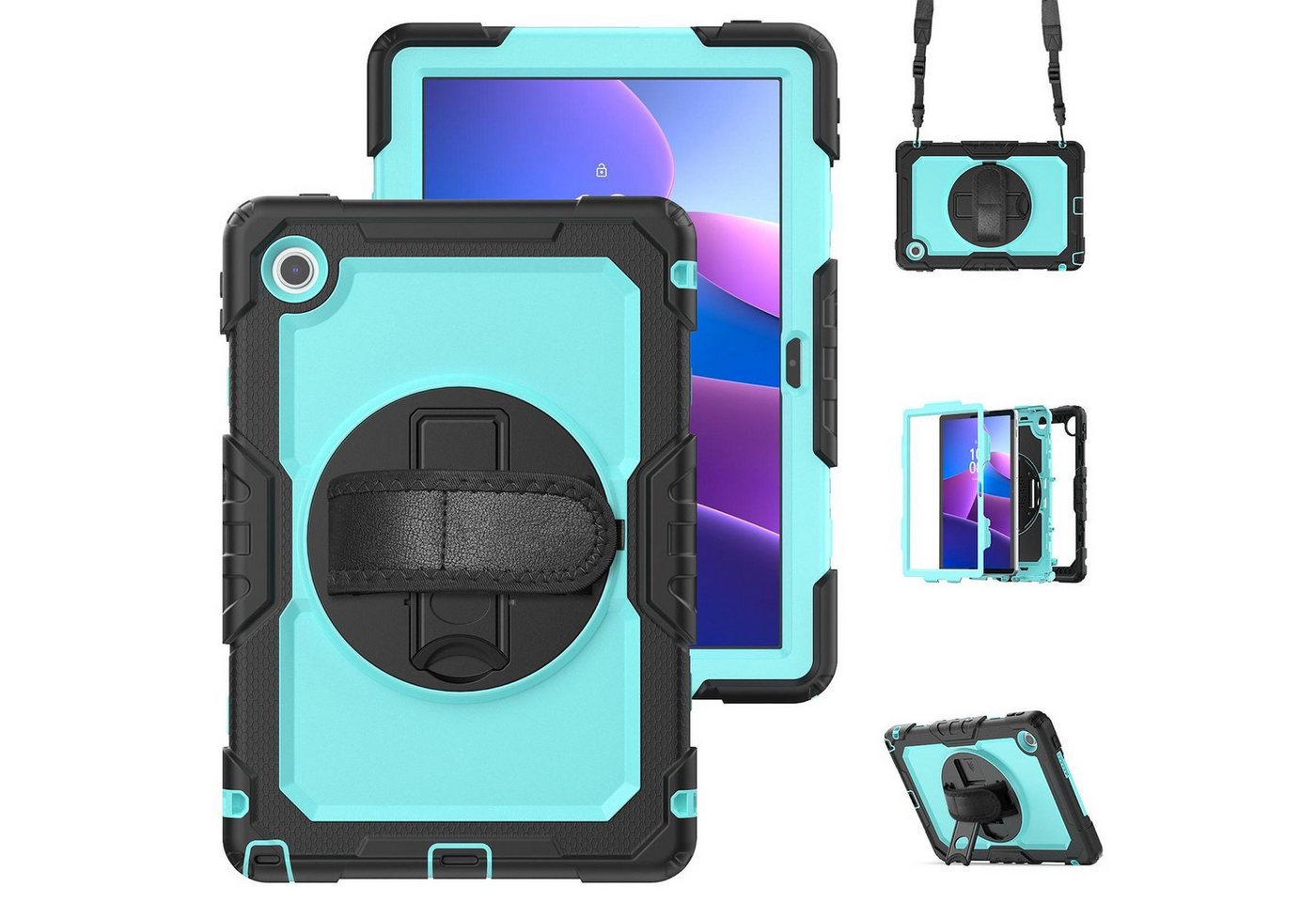 Wigento Tablet-Hülle Für Lenovo Tab M10 4. Gen / Tab 10.1 2025 Silikon Hybrid Hülle H- Blau, Drehhalterung, Schulterriemen, Rundumschutz Wigento Tablet-Hülle Für Lenovo Tab M10 4. Gen / Tab 10.1 2025 Silikon Hybrid Hülle H- Blau, Drehhalterung, Schulterriemen, Rundumschutz von Wigento