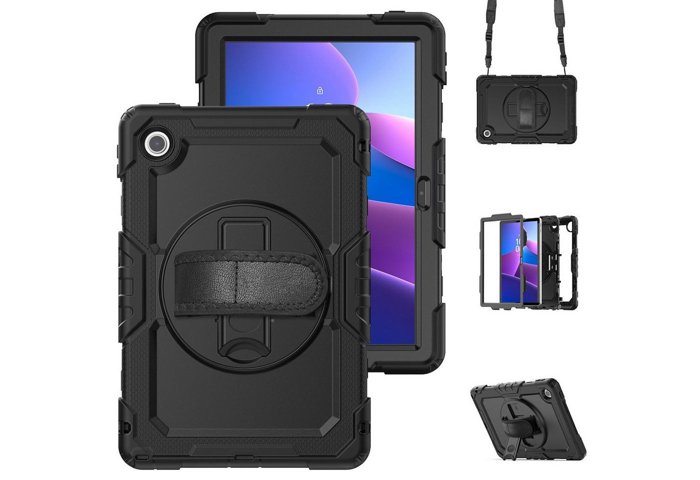 Wigento Tablet-Hülle Für Lenovo Tab M10 4. Gen / Tab 10.1 2025 Silikon Hybrid Hülle Schwarz, Drehhalterung, Schulterriemen, Rundumschutz Wigento Tablet-Hülle Für Lenovo Tab M10 4. Gen / Tab 10.1 2025 Silikon Hybrid Hülle Schwarz, Drehhalterung, Schulterriemen, Rundumschutz von Wigento