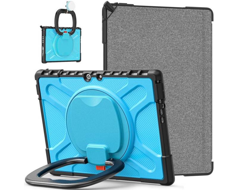 Wigento Tablet-Hülle Für Microsoft Surface Pro 8 aufstellbare Outdoor Hybrid Blau 360 Grad mit Trage Gurt Tablet Tasche Etuis Cover Case Schutz Robust Neu von Wigento