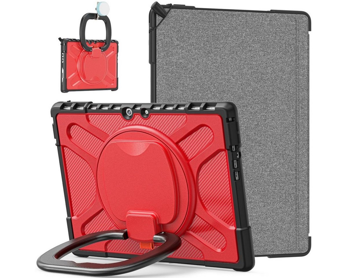 Wigento Tablet-Hülle Für Microsoft Surface Pro 8 aufstellbare Outdoor Hybrid Rot 360 Grad mit Trage Gurt Tablet Tasche Etuis Cover Case Schutz Robust Neu von Wigento