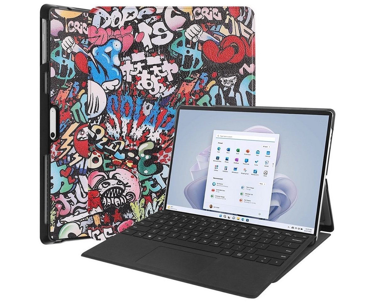 Wigento Tablet-Hülle Für Microsoft Surface Pro 9 3folt Wake UP Smart Cover Tablet Tasche Etuis Hülle Case Schutz Motiv 1 von Wigento