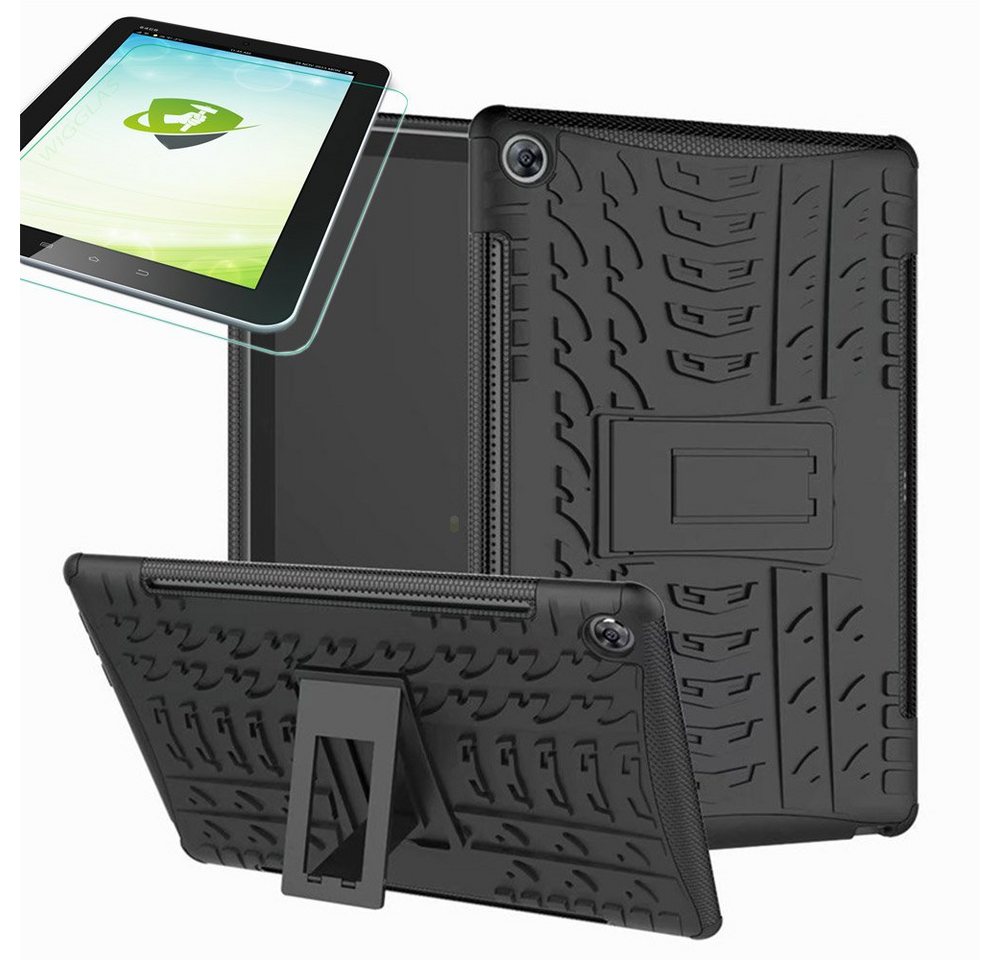Wigento Tablet-Hülle Für Samsung Galaxy Tab A 10.1 T510 / T515 2019 Hybrid Outdoor Schutzhülle Schwarz Tasche + 0.3 H9 Schutzglas von Wigento