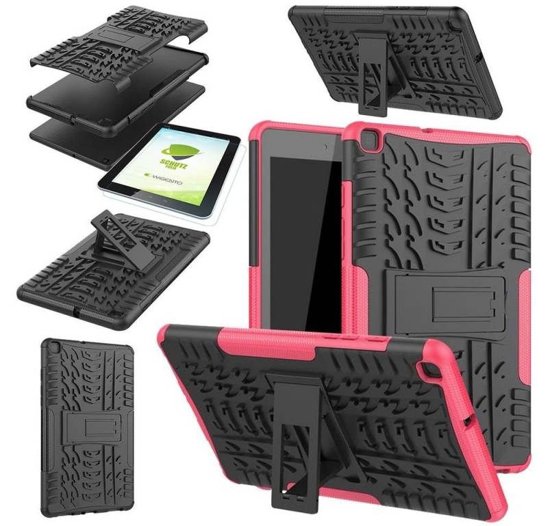 Wigento Tablet-Hülle Für Samsung Galaxy Tab A 8.0 2019 T290 T295 Hybrid Outdoor Schutzhülle Pink Tasche + 0.3 H9 Schutzglas von Wigento