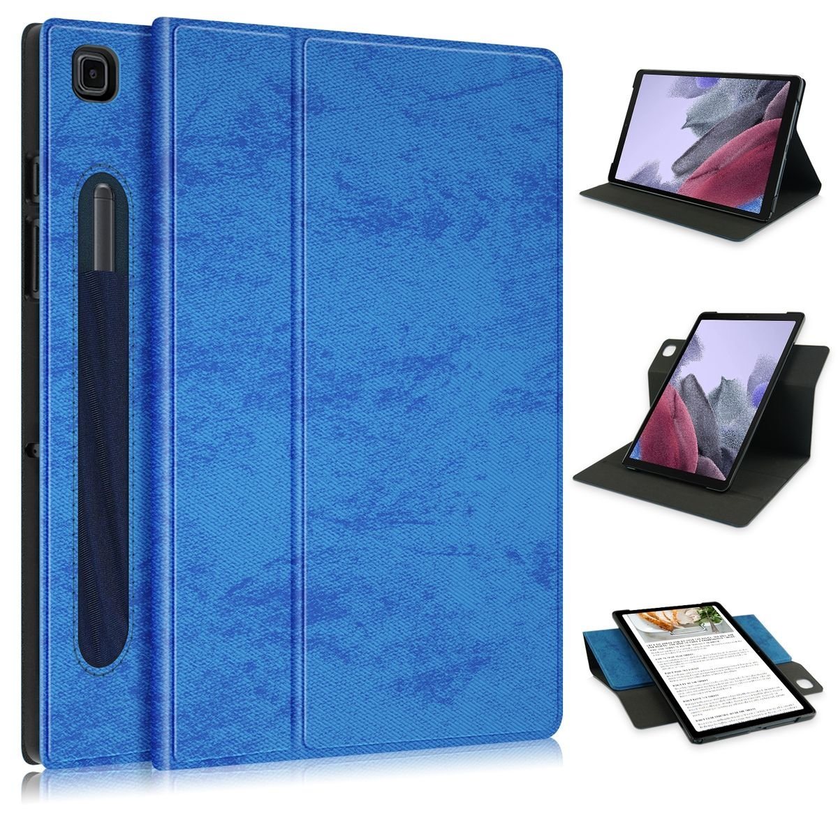 Wigento Tablet-Hülle Für Samsung Galaxy Tab A7 Lite 8.7 2021 360 Grad Rotation + Stift Halterung Tablet Tasche Hülle Case Cover Etui Schutz Blau Neu von Wigento