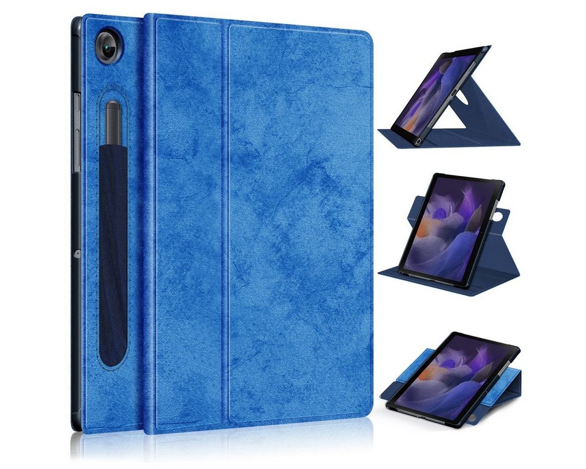 Wigento Tablet-Hülle Für Samsung Galaxy Tab A8 2021 10.5 Zoll SM-X200 360 Grad Rotation + Stift Halterung Tablet Tasche Hülle Case Cover Etui Schutz Blau Neu von Wigento