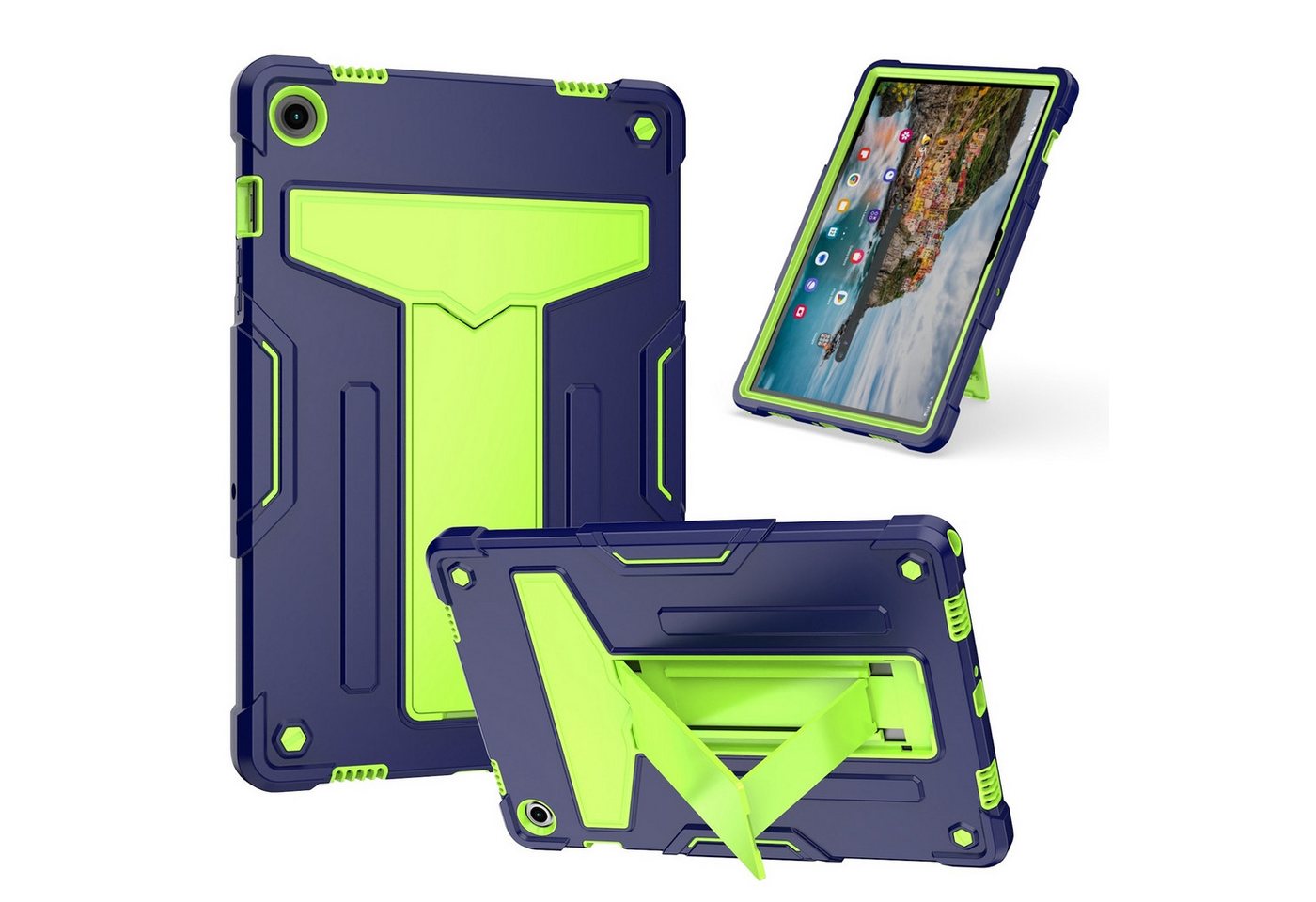 Wigento Tablet-Hülle Für Samsung Galaxy Tab A9 Plus Silikon Hybrid Hülle mit T - Halterung von Wigento