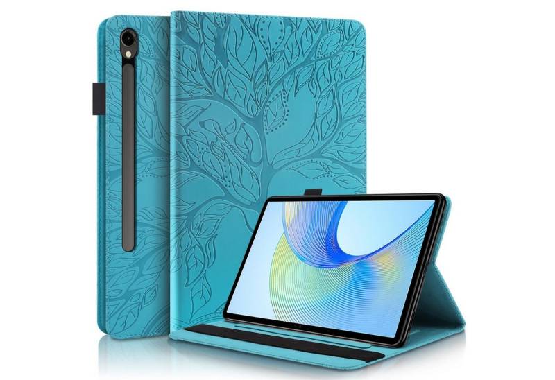 Wigento Tablet-Hülle Für Samsung Galaxy Tab S10 Plus FE / S9 Plus Kunstleder Tasche Blau, Baum Design Hülle mit Standfunktion und Kratzschutz von Wigento