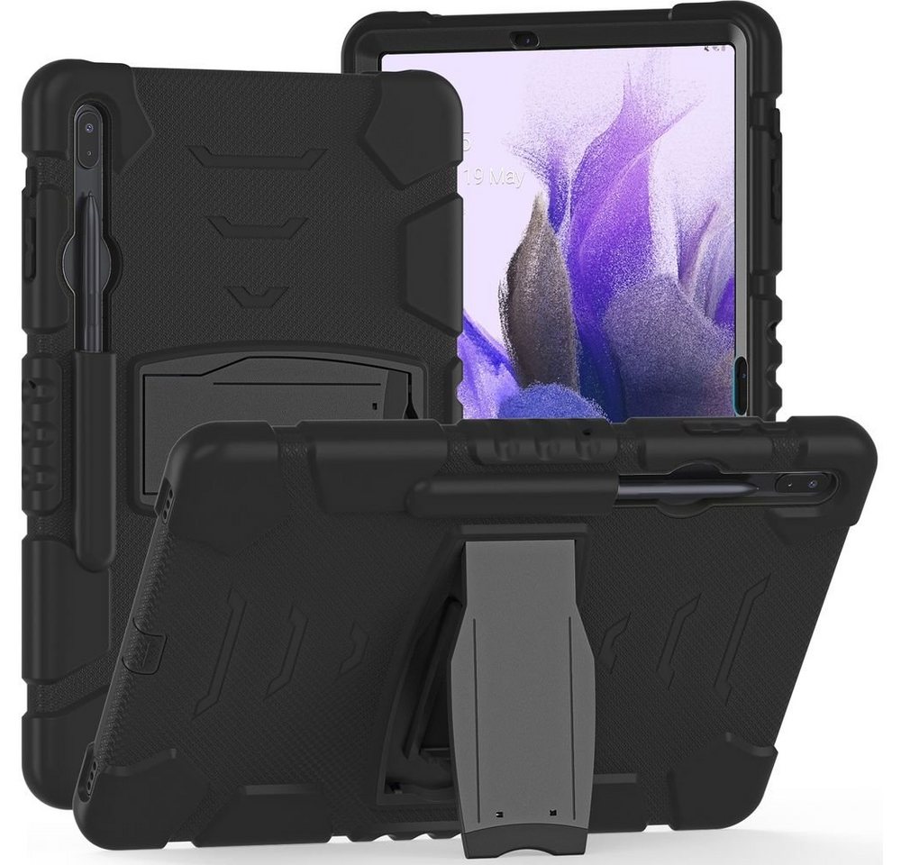 Wigento Tablet-Hülle Für Samsung Galaxy Tab S7 FE / Tab S7 Plus Tab S8 Plus Hybrid Outdoor Schutzhülle Case Schwarz Tasche Cover Etuis von Wigento