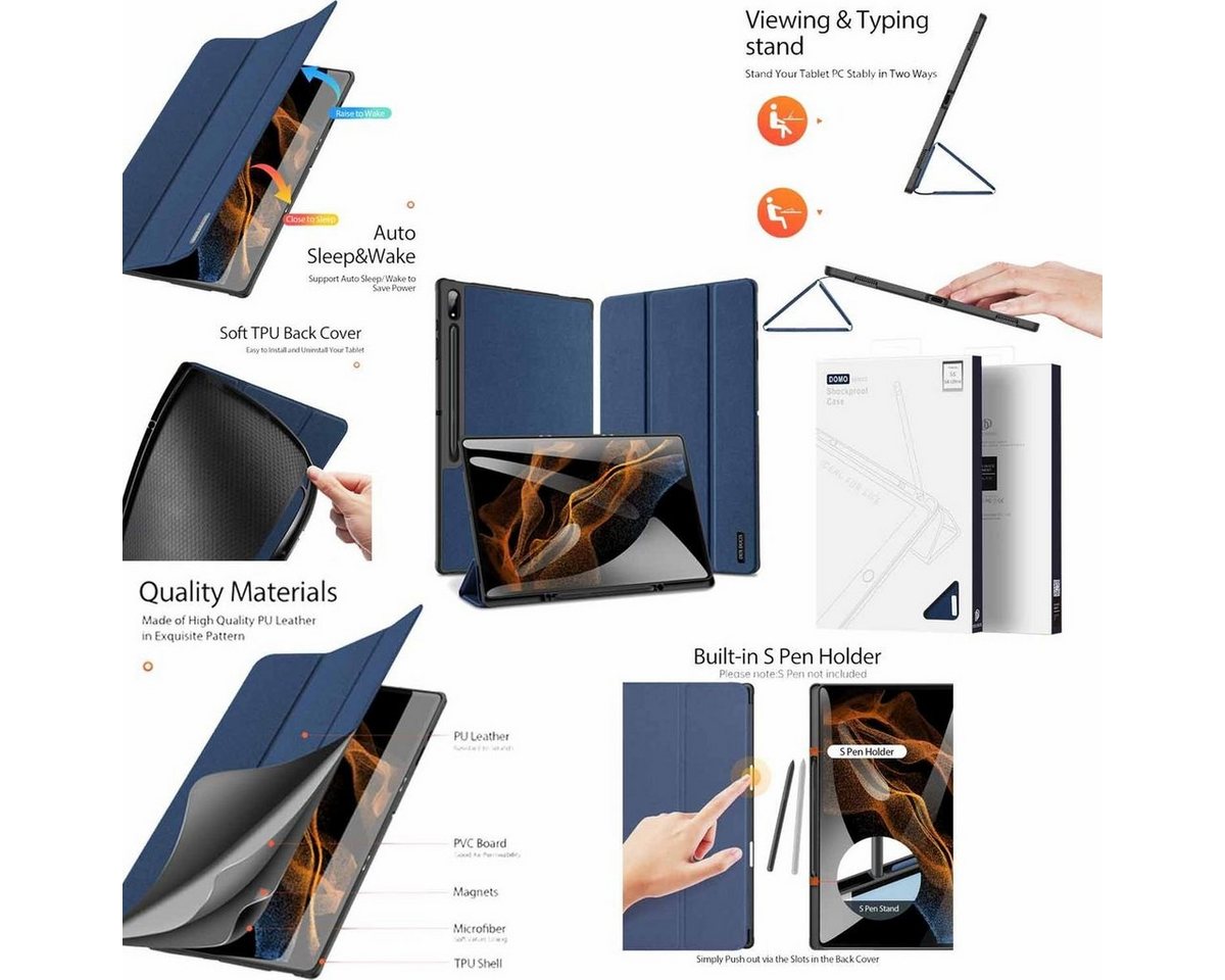 Wigento Tablet-Hülle Für Samsung Galaxy Tab S8 Ultra Tasche Blau Hülle Etuis Design DUX DUCIS Smart Cover Case Schutz Kappe aufstellen von Wigento