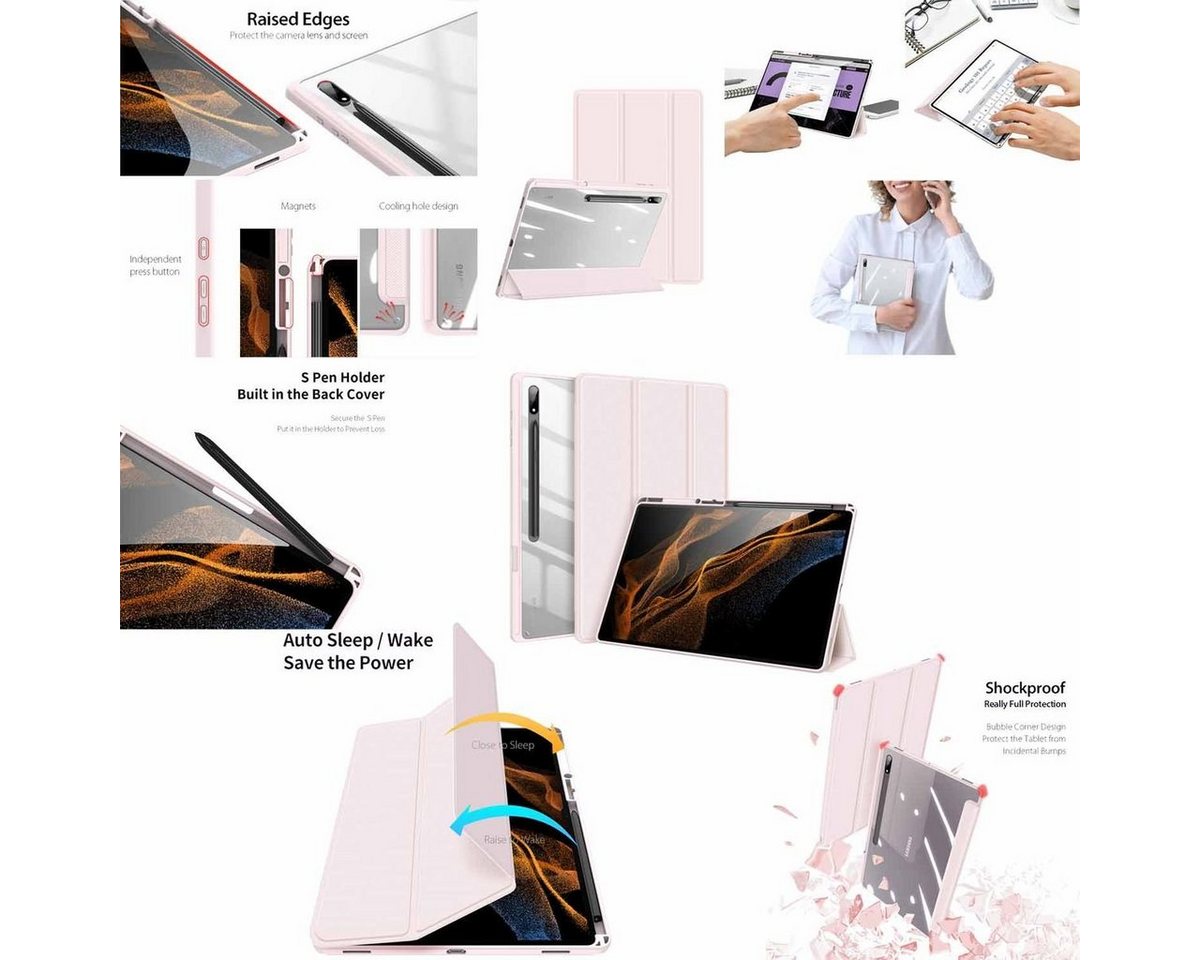 Wigento Tablet-Hülle Für Samsung Galaxy Tab S8 Ultra Tasche Pink Hülle Etuis Design Acryl Smart Cover Case Schutz Kappe aufstellen von Wigento