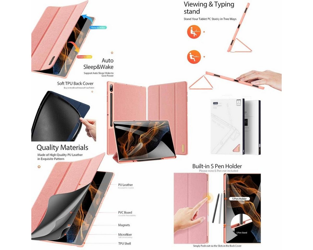 Wigento Tablet-Hülle Für Samsung Galaxy Tab S8 Ultra Tasche Pink Hülle Etuis Design DUX DUCIS Smart Cover Case Schutz Kappe aufstellen von Wigento