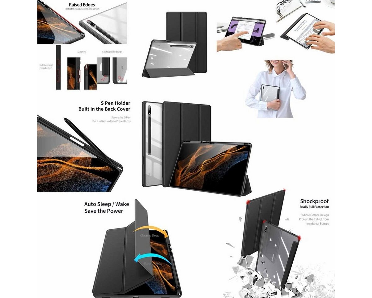 Wigento Tablet-Hülle Für Samsung Galaxy Tab S8 Ultra Tasche Schwarz Hülle Etuis Design Acryl Smart Cover Case Schutz Kappe aufstellen Wigento Tablet-Hülle Für Samsung Galaxy Tab S8 Ultra Tasche Schwarz Hülle Etuis Design Acryl Smart Cover Case Schutz Kappe aufstellen von Wigento