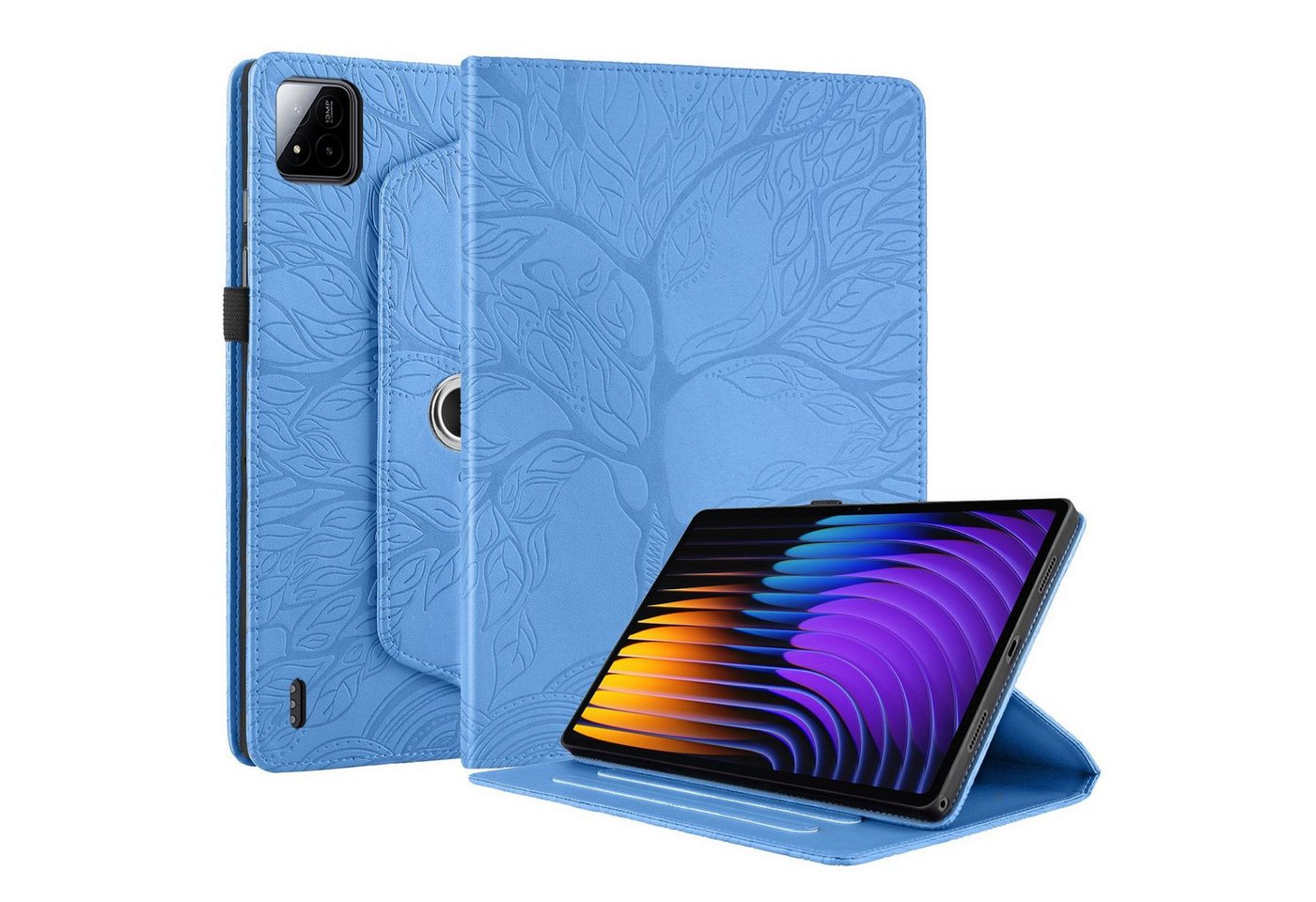 Wigento Tablet-Hülle Für Xiaomi Pad 7 / 7 Pro 360 Grad Baum Motiv Kunstleder Tasche Blau, 360° Drehfunktion, Baum des Lebens Motiv, Standfunktion von Wigento