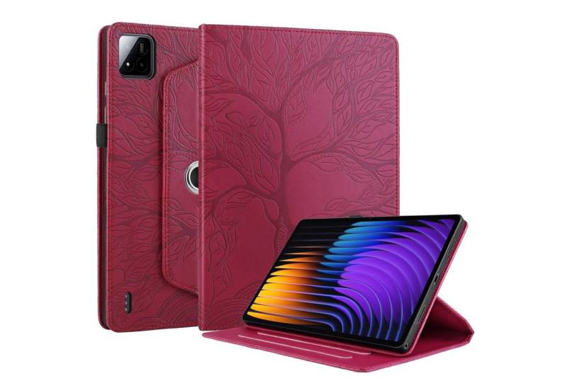 Wigento Tablet-Hülle Für Xiaomi Pad 7 / 7 Pro 360 Grad Baum Motiv Kunstleder Tasche Rot, 360° Drehfunktion, Baum des Lebens Motiv, Standfunktion von Wigento