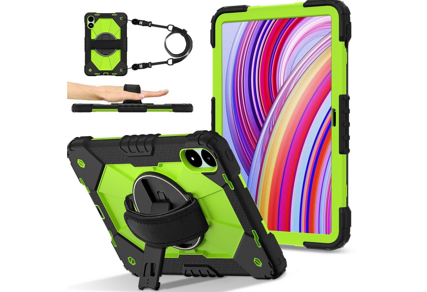 Wigento Tablet-Hülle Für Xiaomi Redmi Pad Pro 12.1 Design Robot Silikon Hybrid Hülle Grün, Hybrid Schutzhülle Smart Case Cover mit Schultergurt von Wigento