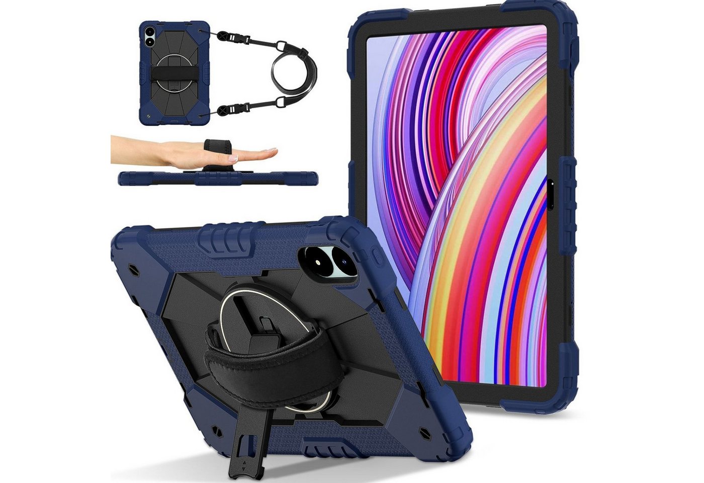 Wigento Tablet-Hülle Für Xiaomi Redmi Pad Pro 12.1 Design Silikon Hybrid Hülle Dunkelblau, Hybrid Schutzhülle Smart Case Cover mit Schultergurt von Wigento