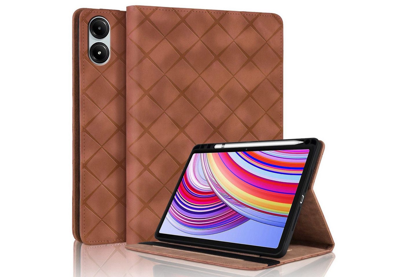 Wigento Tablet-Hülle Für Xiaomi Redmi Pad Pro 12.1 Rhombus Muster Kunstleder Tasche Braun, Faltbare Kunstleder Hülle mit Stifthalter und Standfunktion Wigento Tablet-Hülle Für Xiaomi Redmi Pad Pro 12.1 Rhombus Muster Kunstleder Tasche Braun, Faltbare Kunstleder Hülle mit Stifthalter und Standfunktion von Wigento