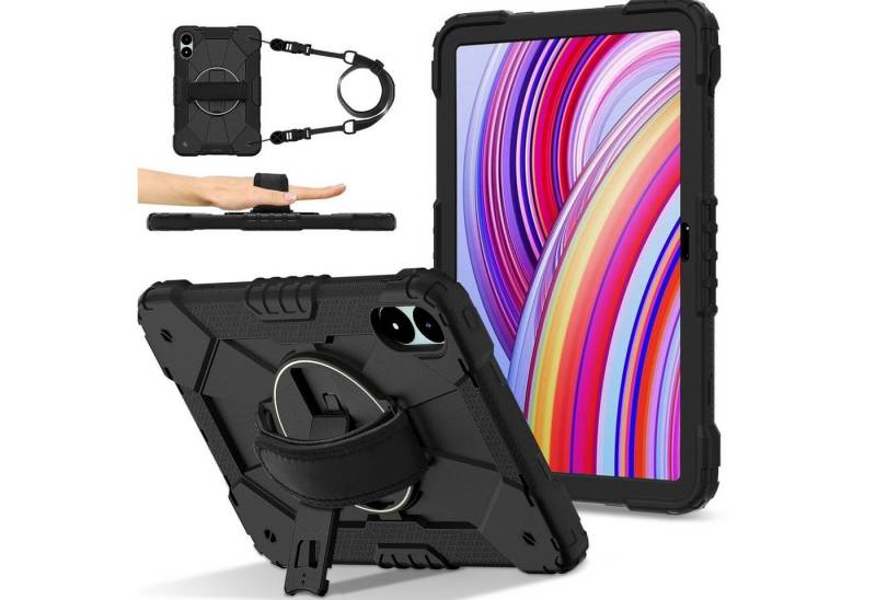 Wigento Tablet-Hülle Für Xiaomi Redmi Pad Pro 12.1 Robot Silikon Hybrid PC Hülle Schwarz, Hybrid Schutzhülle Smart Case Cover mit Schultergurt von Wigento