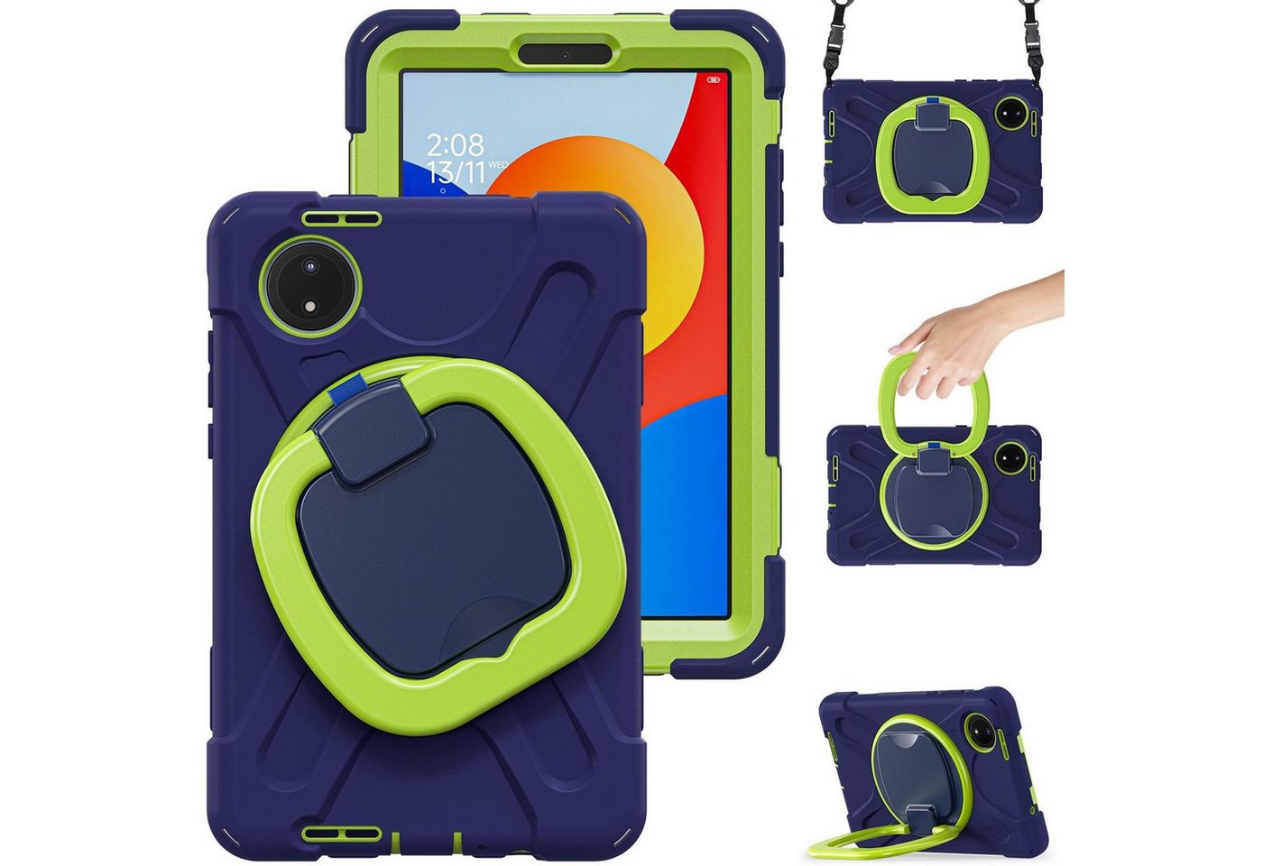 Wigento Tablet-Hülle Für Xiaomi Redmi Pad SE 8.7 360 Grad Hybrid Tasche Halterung und Gurt, 360-Grad-Ständer, Schulterriemen, Rundumschutz von Wigento