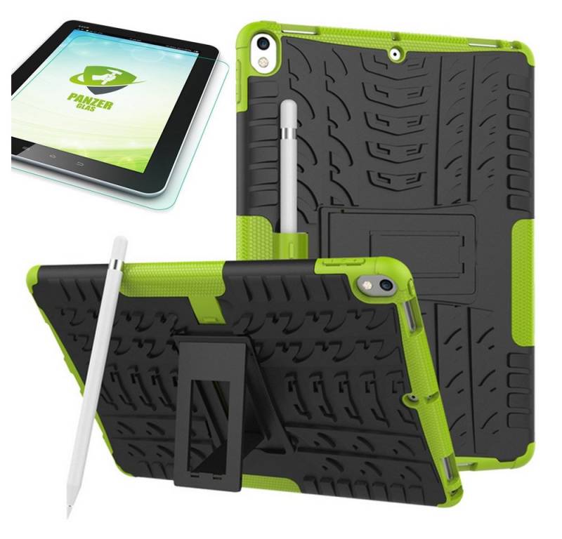 Wigento Tablet-Hülle Hybrid Outdoor Schutzhülle Grün für Apple iPad Pro 10.5 2017 Tasche + 0.4 H9 Hartglas von Wigento