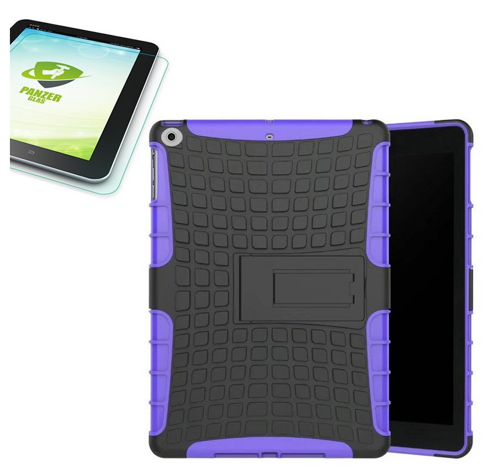 Wigento Tablet-Hülle Hybrid Outdoor Schutzhülle Lila für NEW Apple iPad 9.7 2017 Tasche + 0.4 H9 Hartglas von Wigento