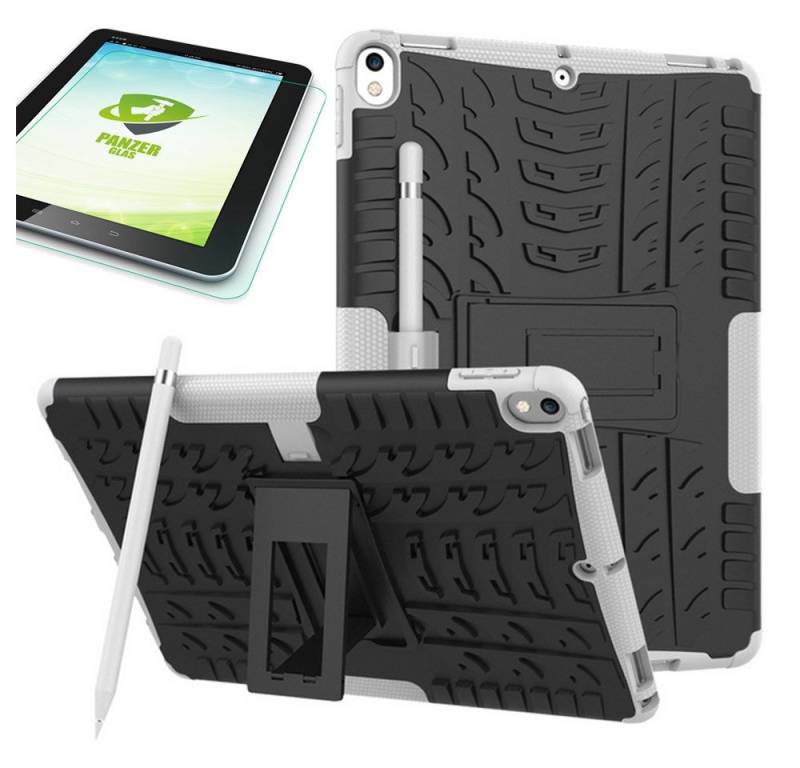 Wigento Tablet-Hülle Hybrid Outdoor Schutzhülle Weiß für Apple iPad Pro 10.5 2017 Tasche + 0.4 H9 Hartglas von Wigento