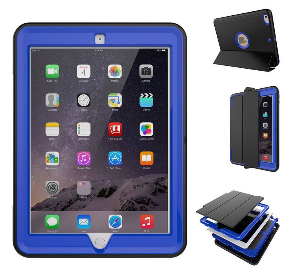 Wigento Tablet-Hülle Mehrteilige Hybrid Outdoor Schutzhülle Case Blau für Samsung Galaxy Tab A 10.5 T590 / T595 Tasche Wake UP 3folt von Wigento