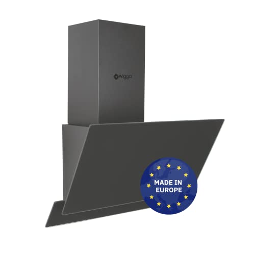 Wiggo Dunstabzugshaube 50cm kopffrei I Abluft Umluft Dunstabzug 300m³/h - LED Touch-Display 3 Stufen I Schräghaube inkl. Fettfilter & 2x Kohlefilter I Abzugshaube mit 2 teiliger Glasfront grau von Wiggo