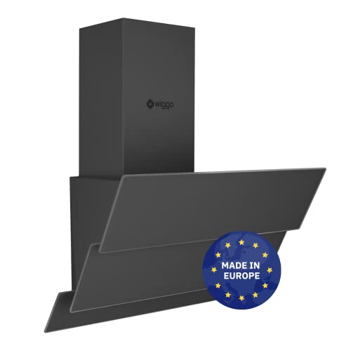 Wiggo Dunstabzugshaube 50cm kopffrei I Abluft Umluft Dunstabzug 300m³/h - LED Touch-Display 3 Stufen I Schräghaube inkl. Fettfilter & 2x Kohlefilter I Abzugshaube mit 3 teiliger Glasfront grau von Wiggo