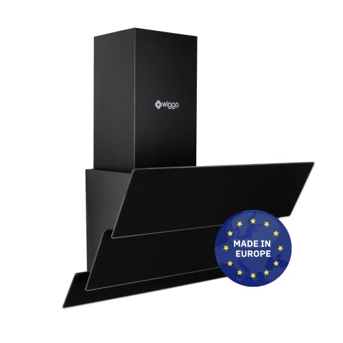 Wiggo Dunstabzugshaube 50cm kopffrei I Abluft Umluft Dunstabzug 300m³/h - LED Touch-Display 3 Stufen I Schräghaube inkl. Fettfilter & 2x Kohlefilter I Abzugshaube mit 3 teiliger Glasfront schwarz von Wiggo