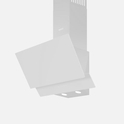 Wiggo Dunstabzugshaube 60cm - Kopffreies Echtglas Design, Umluft/Abluft, 300m³/h, LED Touchscreen, 3 Geschwindigkeiten, inklusive Fettfilter & 2 Kohlefilter, Glasfront (Weiß - 2 Glas) von Wiggo