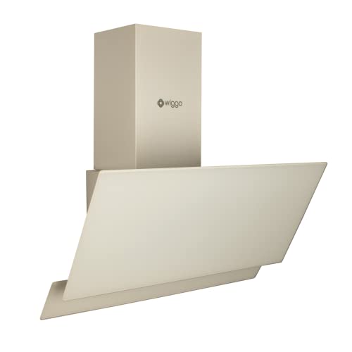 Wiggo Dunstabzugshaube 60cm kopffrei I Abluft Umluft Dunstabzug 300m³/h - LED Touch-Display 3 Stufen I Schräghaube inkl. Fettfilter & 2x Kohlefilter I Abzugshaube mit 2 teiliger Glasfront creme von Wiggo