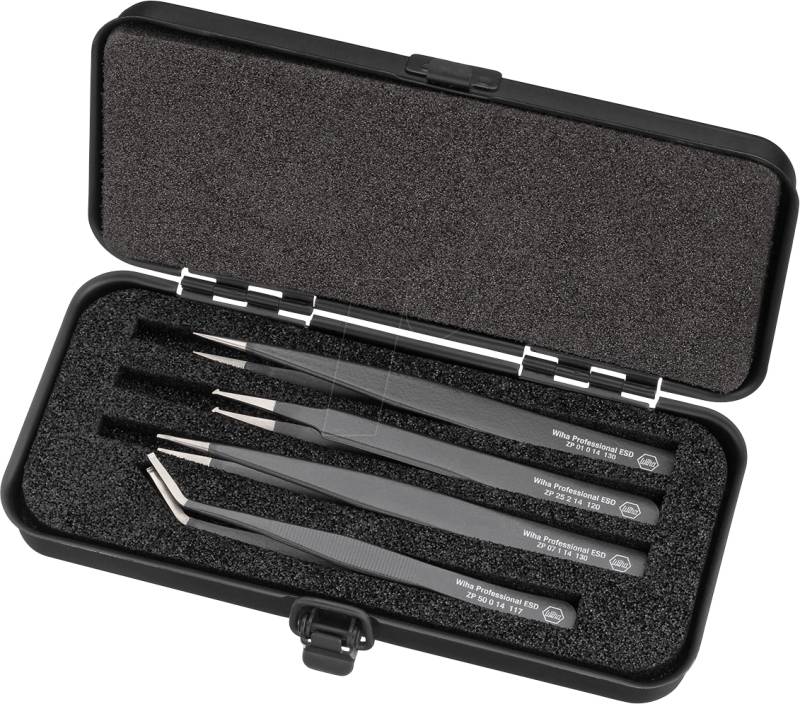 WIHA 32349 - ESD SMD-Pinzette Set Professional, 4-teilig von Wiha