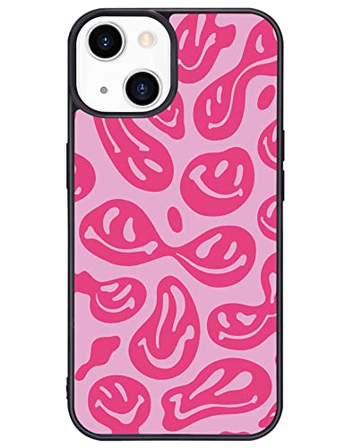 Niedliche lustige Gesicht Handyhülle für iPhone 14 Hot Pink Smile Face Case Cover TPU Bumper Harte Rückseite Stoßfest Handyhülle Frauen Mädchen Schutzhülle Handyhülle mit Lächeln Gesicht Design von Wihytec