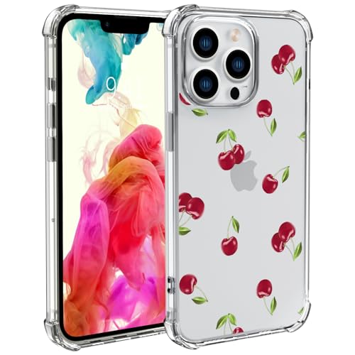 Wihytec Fresh Cherry-Handyhülle für iPhone 13 Pro Max, transparent, mit vier Ecken, verstärkt, stoßfest, für Mädchen, transparente Hülle von Wihytec