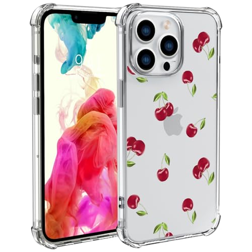 Wihytec Fresh Cherry-Handyhülle für iPhone 15 Pro, transparente Handyhülle mit vier Ecken, verstärkt, stoßfest, für Mädchen, transparente Hülle von Wihytec