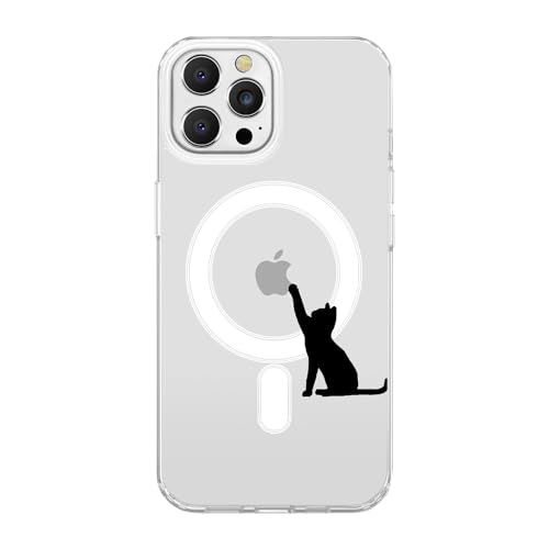 Wihytec Magnetische Schutzhülle für iPhone 15 Pro Max, Motiv: schwarze Katze, magnetische Hülle, transparent, kompatibel mit MagSafe, stoßfest, für Mädchen, transparent von Wihytec