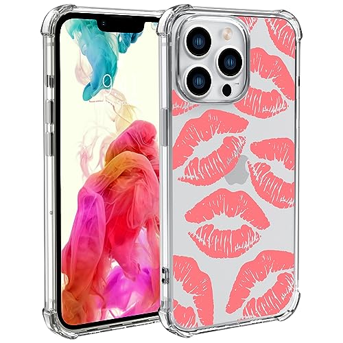 Wihytec Pink Kiss Handyhülle für iPhone 14 Pink Lips Case Cover Clear Phone Case w/Four Corner Reinforced Shockproof Girly Women Phone Cover Transparent Preppy Phone Case with Design von Wihytec
