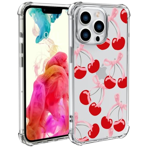 Wihytec Schutzhülle für iPhone 15 mit Kirschschleife, transparent, mit vier Ecken, verstärkt, stoßfest, für Mädchen, transparent Wihytec Schutzhülle für iPhone 15 mit Kirschschleife, transparent, mit vier Ecken, verstärkt, stoßfest, für Mädchen, transparent von Wihytec
