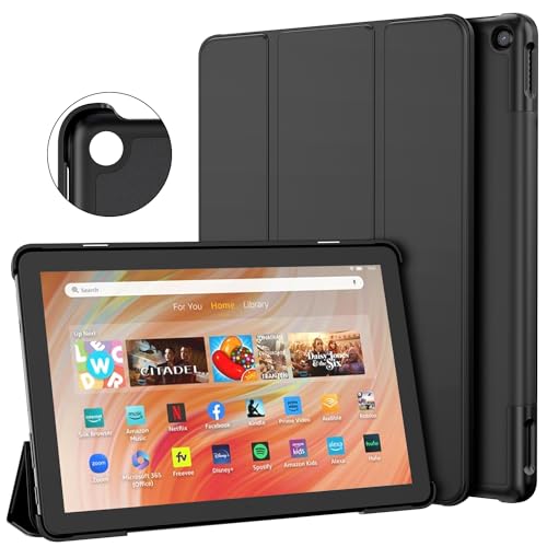 Hülle für das Neue Amazon Fire HD 10 Tablet (13. Generation, 2023 Release)-10.1" Slim Leder Folding Stand Cover mit Auto Wake/Sleep, Schwarz von Wiki VALLEY
