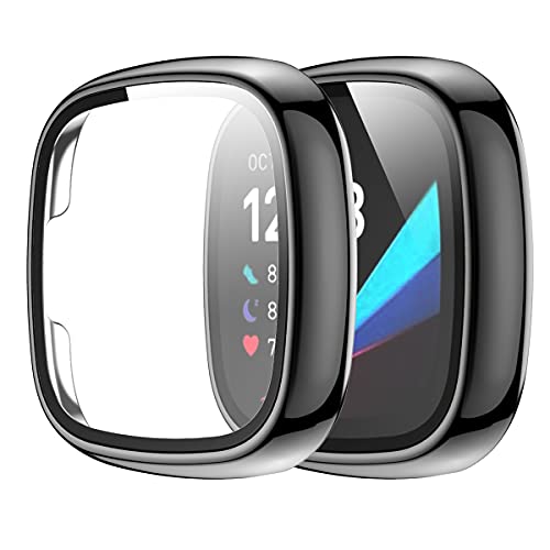 Wiki VALLEY Schutzhülle für Fitbit Versa 3, 2er Pack Weiche, ultradünne TPU Displayschutzhülle,Volldeckende Schutzfolie Kompatibel mit Versa Sense - Schwarz von Wiki VALLEY