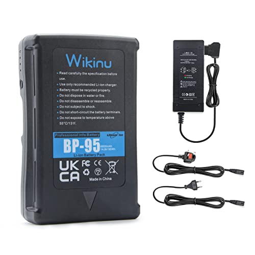 Wikinu 95Wh 6600mAh V-Mount/V-Lock Akku Kompatibel mit Sony Video Kamera Camcorder und Adapter für Broadcast LED Licht, Monitor, BMCC, DSLR, Smartphone (Enthält D-Tap-Kabel und Ladegerät) von Wikinu