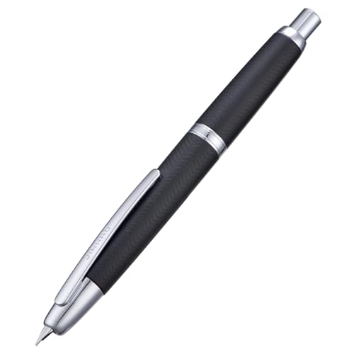 Jinhao 10 Capless Füllfederhalter mit Box, Gewellt Matt Schwarz Chrom einziehbare feine Feder mit Konverter Set (Silber Clip) von Wikult