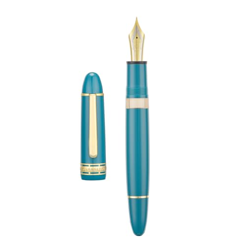 Yongsheng 630 Acryl-Füllfederhalter, Iridium-Feder mittlere Spitze mit Kolbenfüllsystem, Indigoblau, klassisches Design, glattes Schreiben (Goldrand) von Wikult